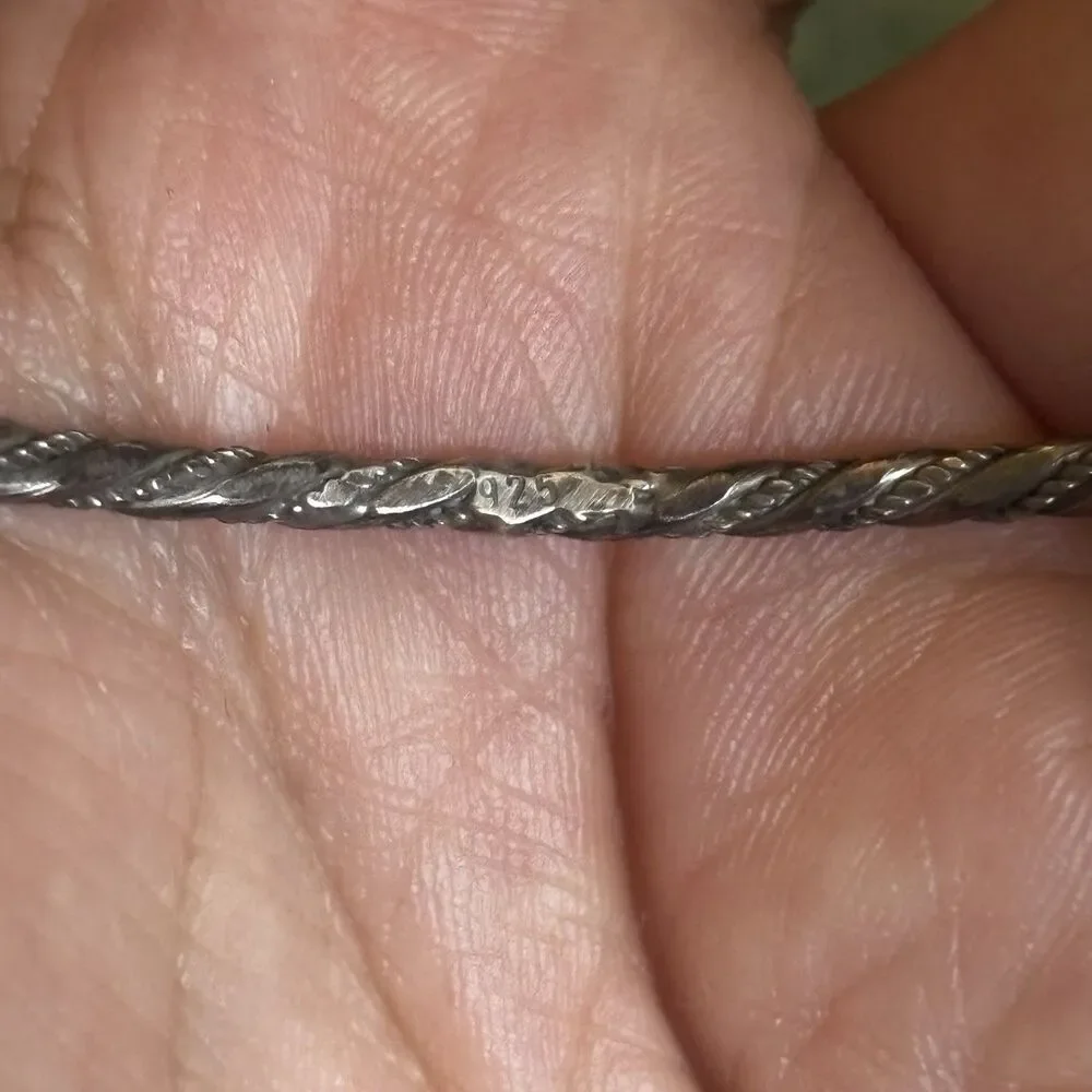 Vintage Sterling Silver 925 Twisted Rope Design Bangle Bracelet Jewelry Retro